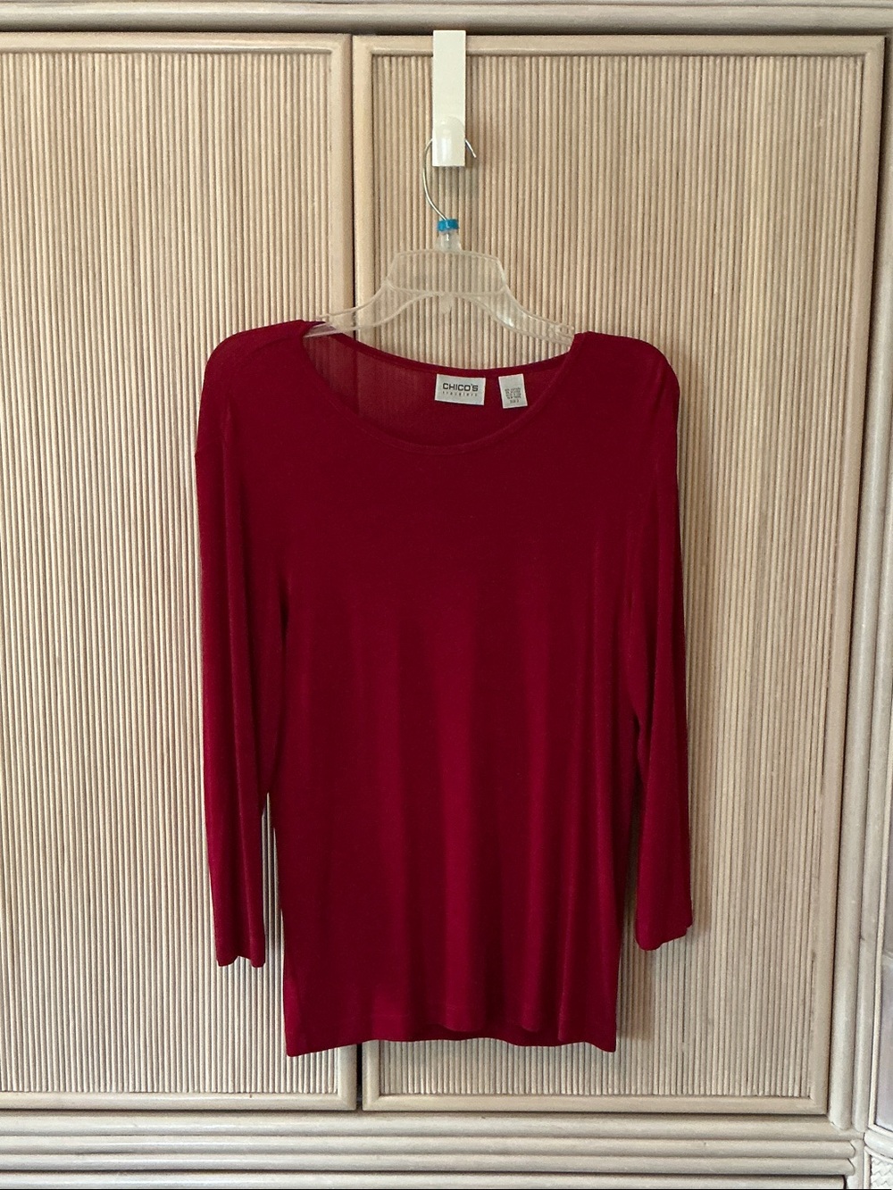Chico's Berry-Red Long Sleeve Crewneck Tee
